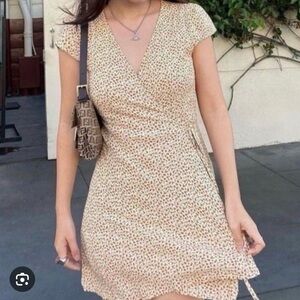 Brandy Melville Beige Floral Wrap Mini Dress